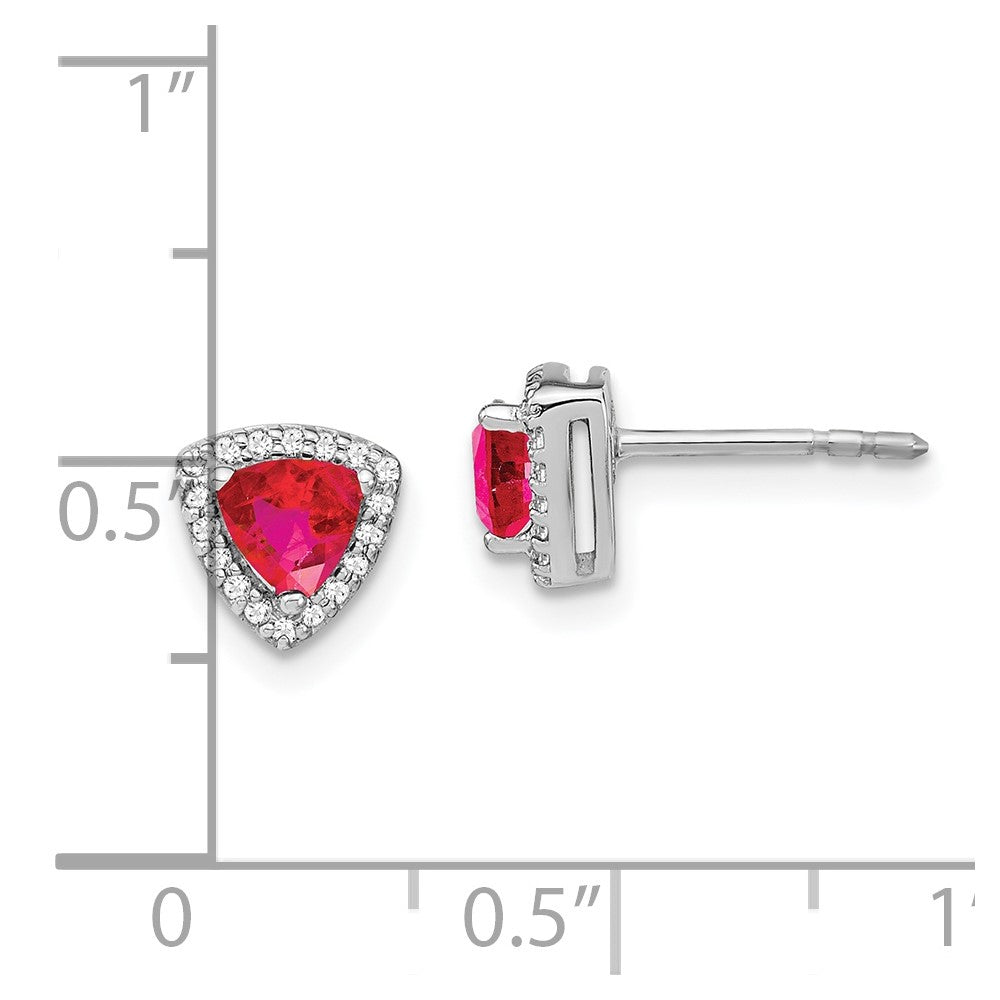 14k White Gold Trillion Ruby and Diamond Halo Earrings