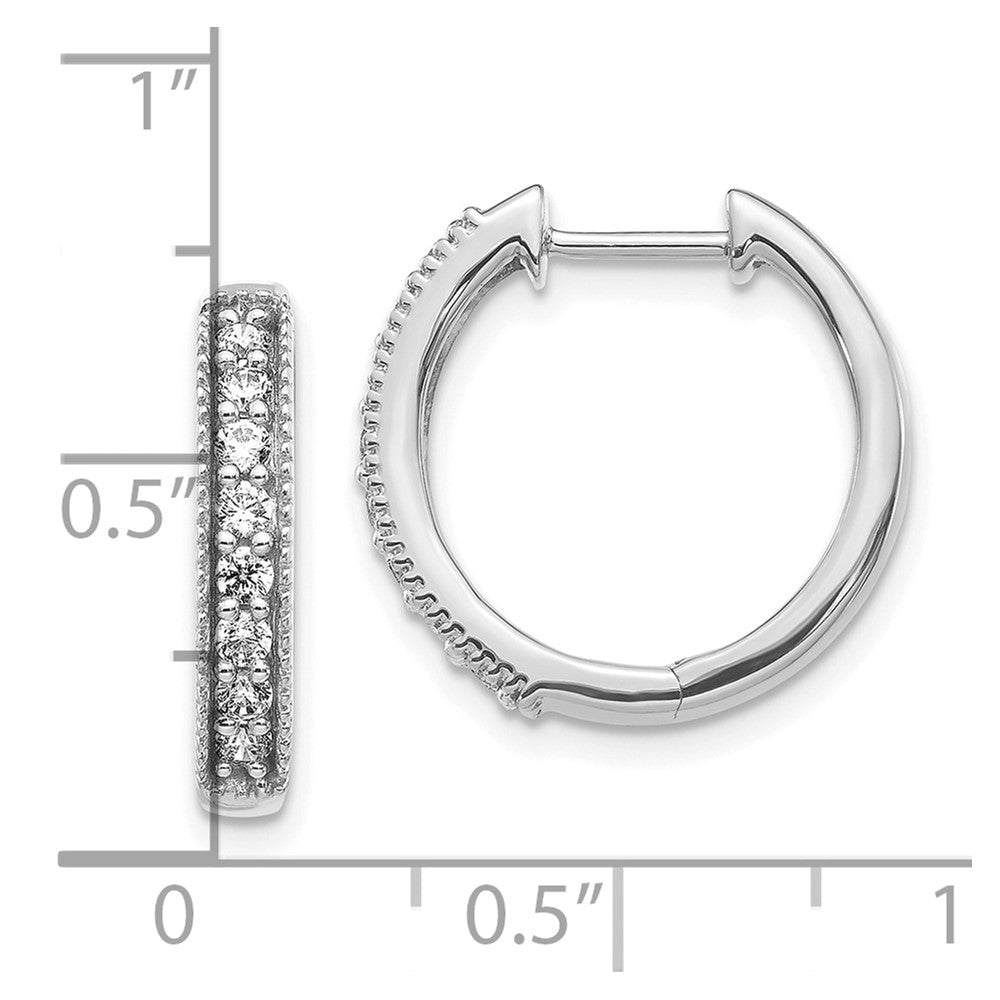 10k White Gold Diamond Milgrain Hinged Hoop Earrings