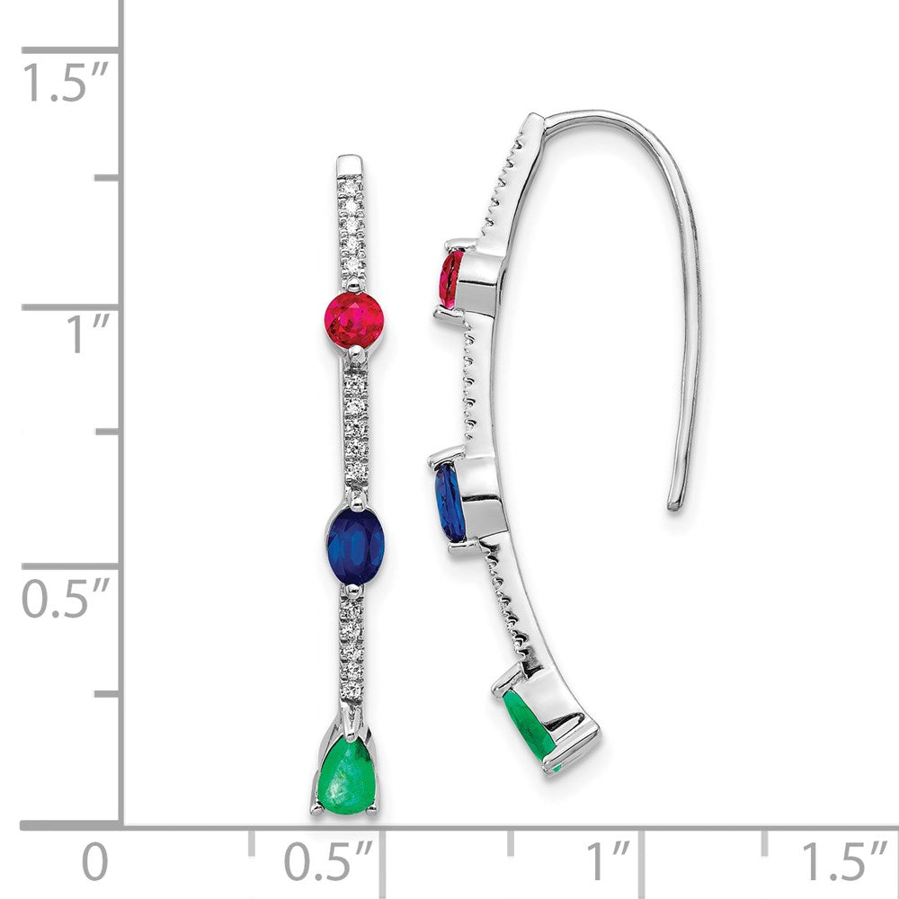 14k White Gold Diamond and Ruby/Sapphire/Emerald Earrings