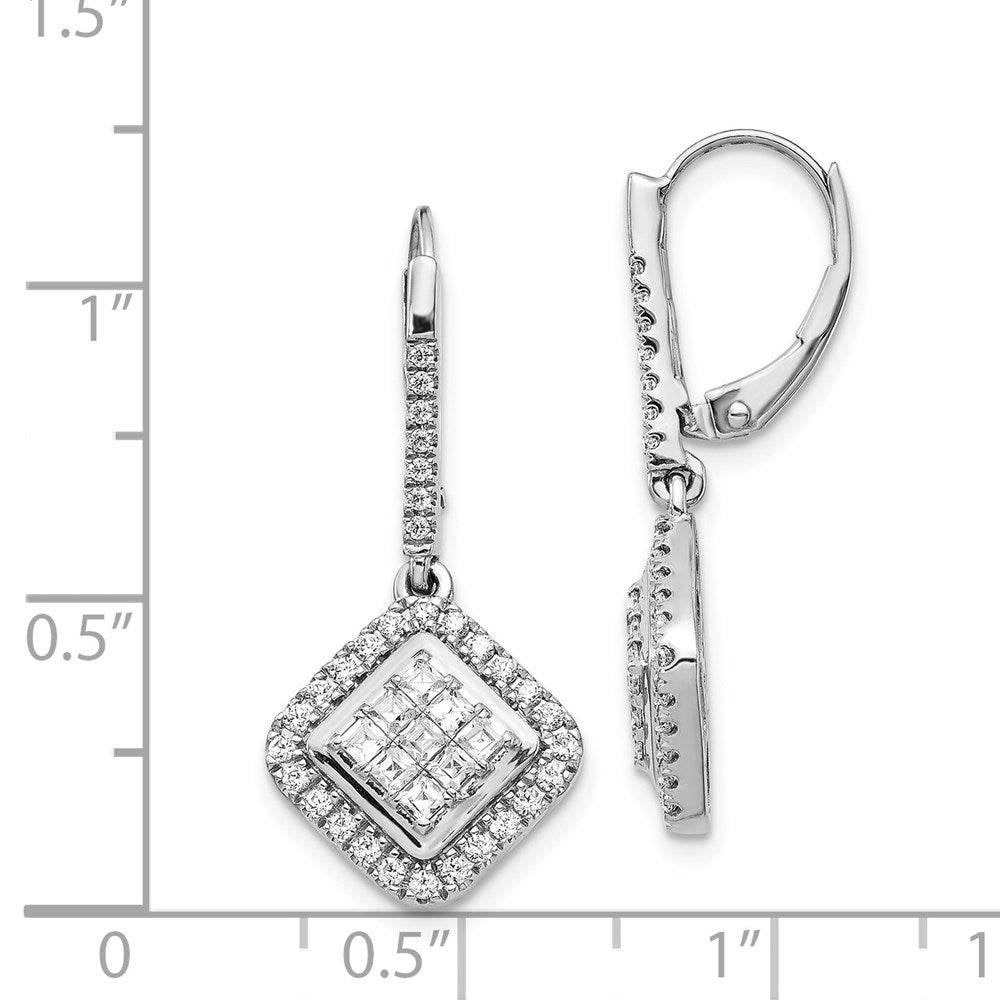 14k White Gold Diamond Cluster Leverback Earrings
