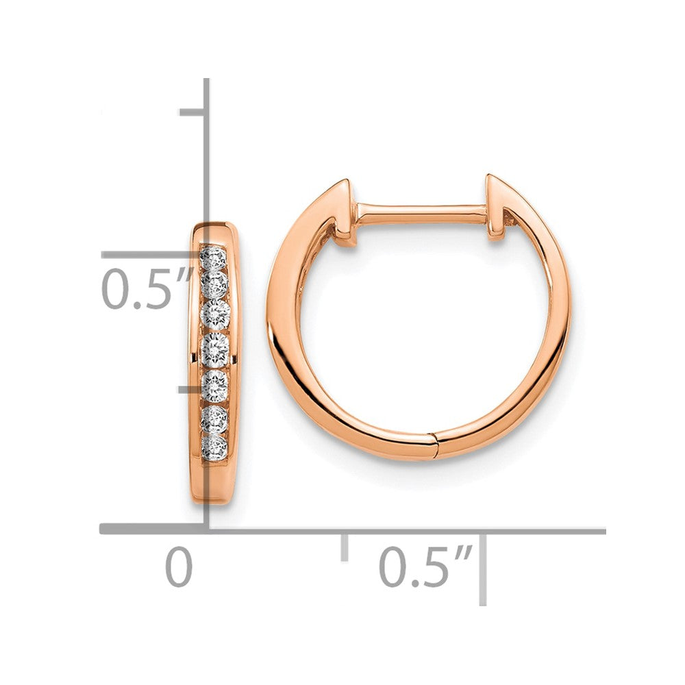 10k Rose Gold Polished Diamond Hinged Hoop Earrings