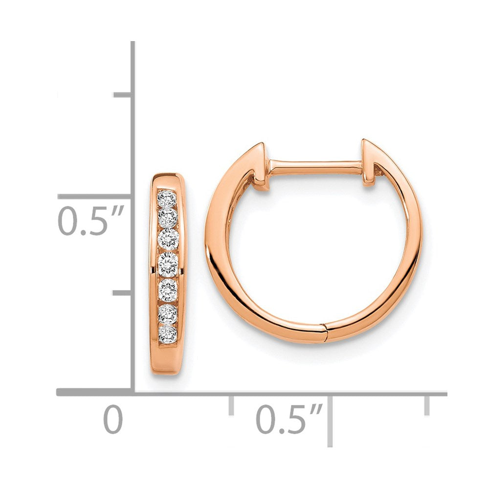 14k Rose Gold Polished Diamond Hinged Hoop Earrings