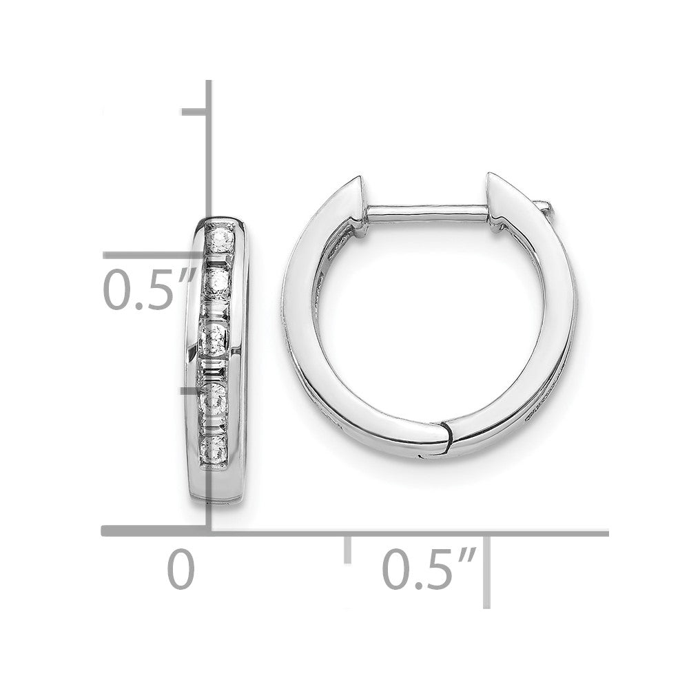 10k White Gold Round/Baguette Diamond Hinged Hoop Earrings