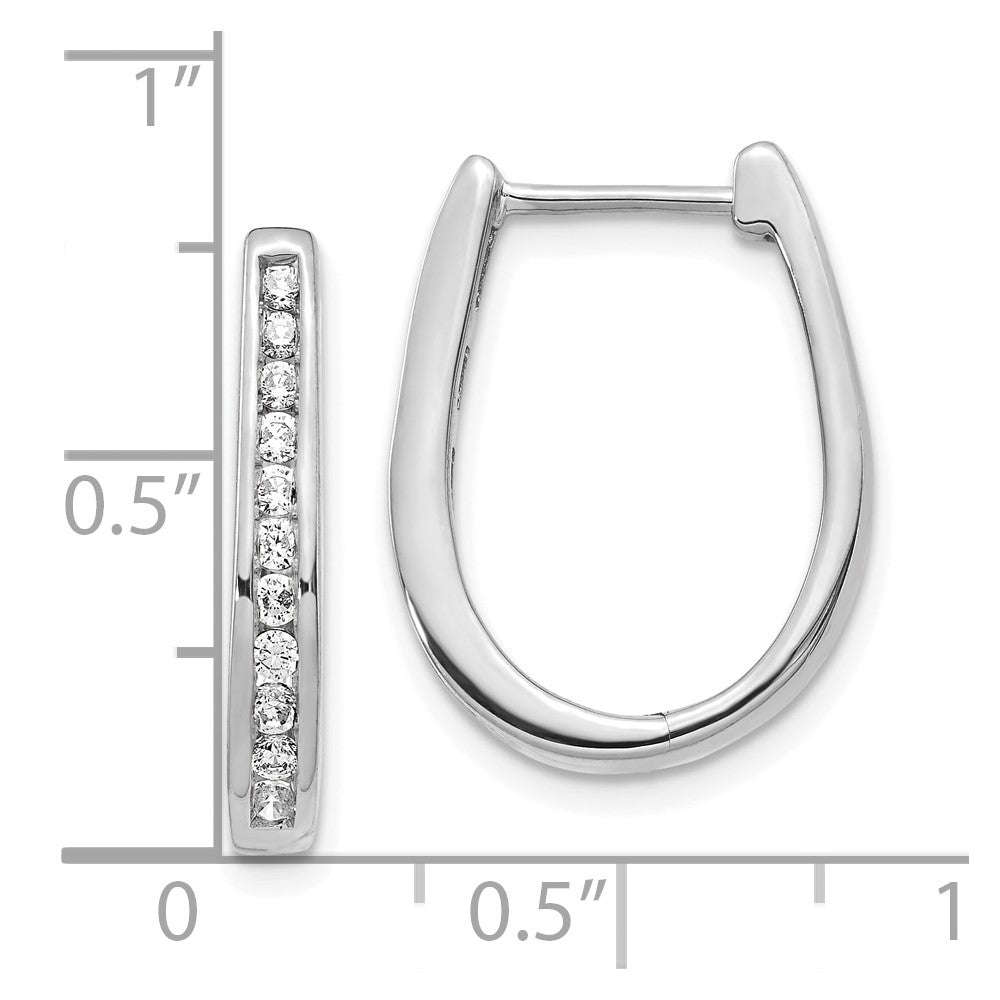 10k White Gold Diamond Oval Hinged Hoop Earrings