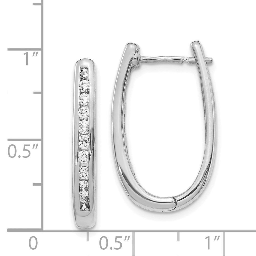 14k White Gold Diamond Oval Hinged Hoop Earrings