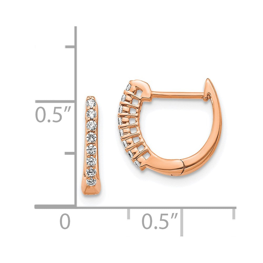 14k Rose Gold Polished Diamond Hinged Hoop Earrings