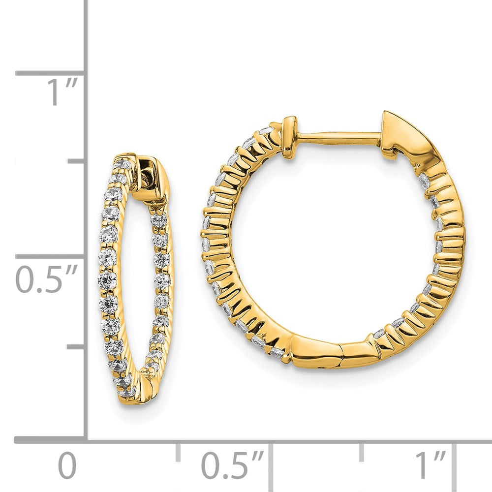 14k Gold Polished Diamond In/Out Hinged Hoop Earrings