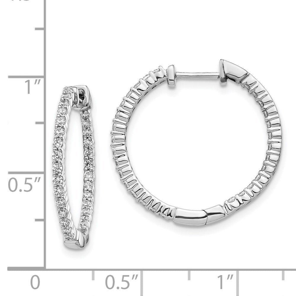 14k White Gold Polished Diamond In/Out Hinged Hoop Earrings