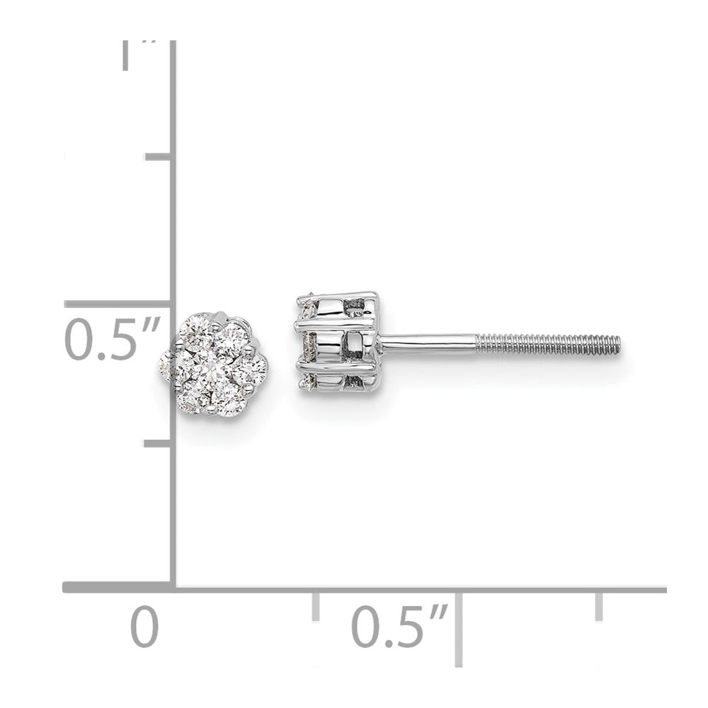 14k White Gold Diamond Cluster Screwback Post Earrings