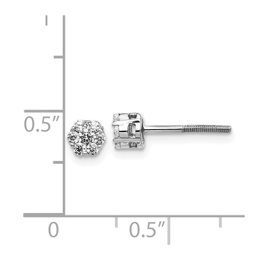14k White Gold Diamond Cluster Screwback Earrings