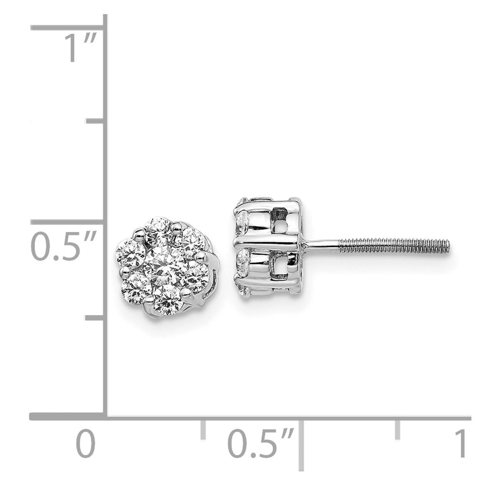 14k White Gold Diamond Cluster Screwback Earrings