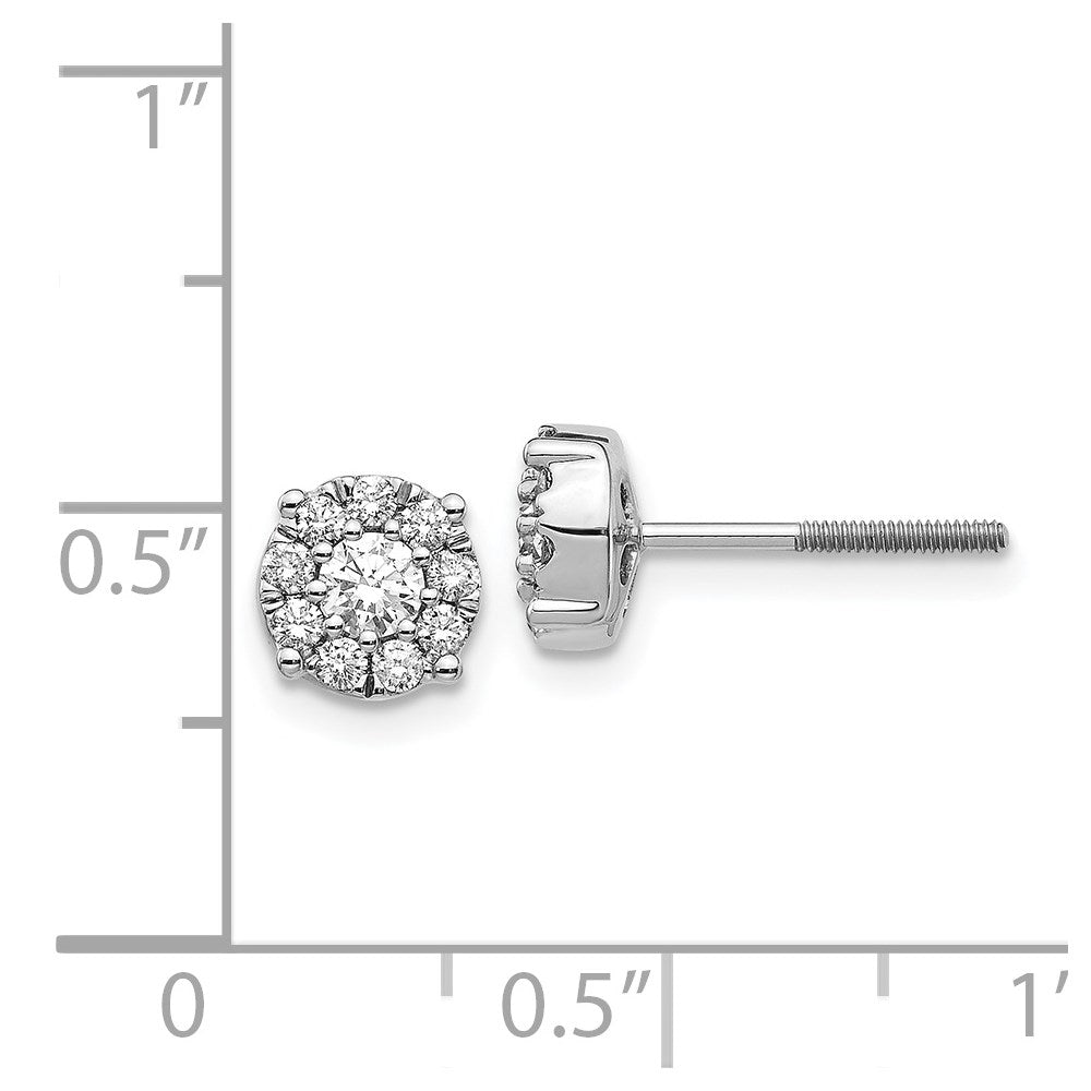 14k White Gold Cluster Diamond Screw Back Post Earrings