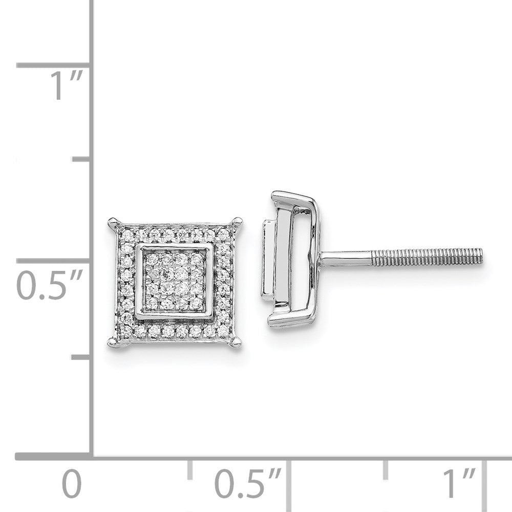 14k White Gold Diamond Small Double Square Bezel Post Earrings