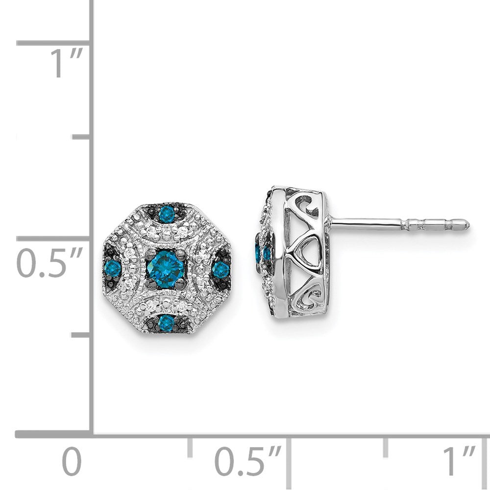14k White Gold Fancy White and Blue Diamond Post Earrings