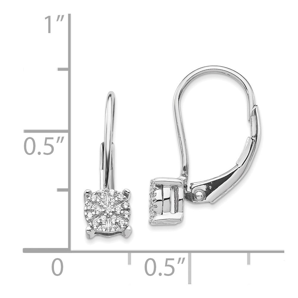 14k White Gold Diamond Cluster Leverback Earrings