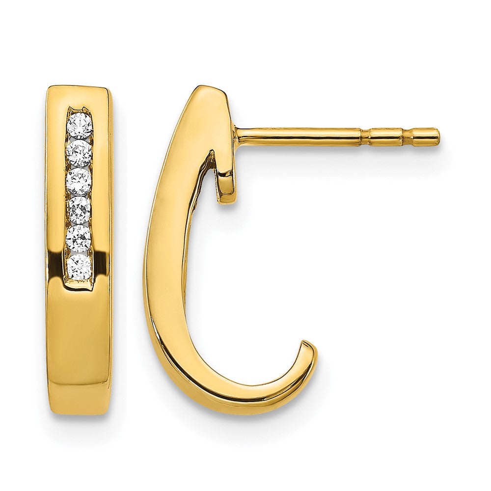 14k Diamond J-Hoop Post Earrings