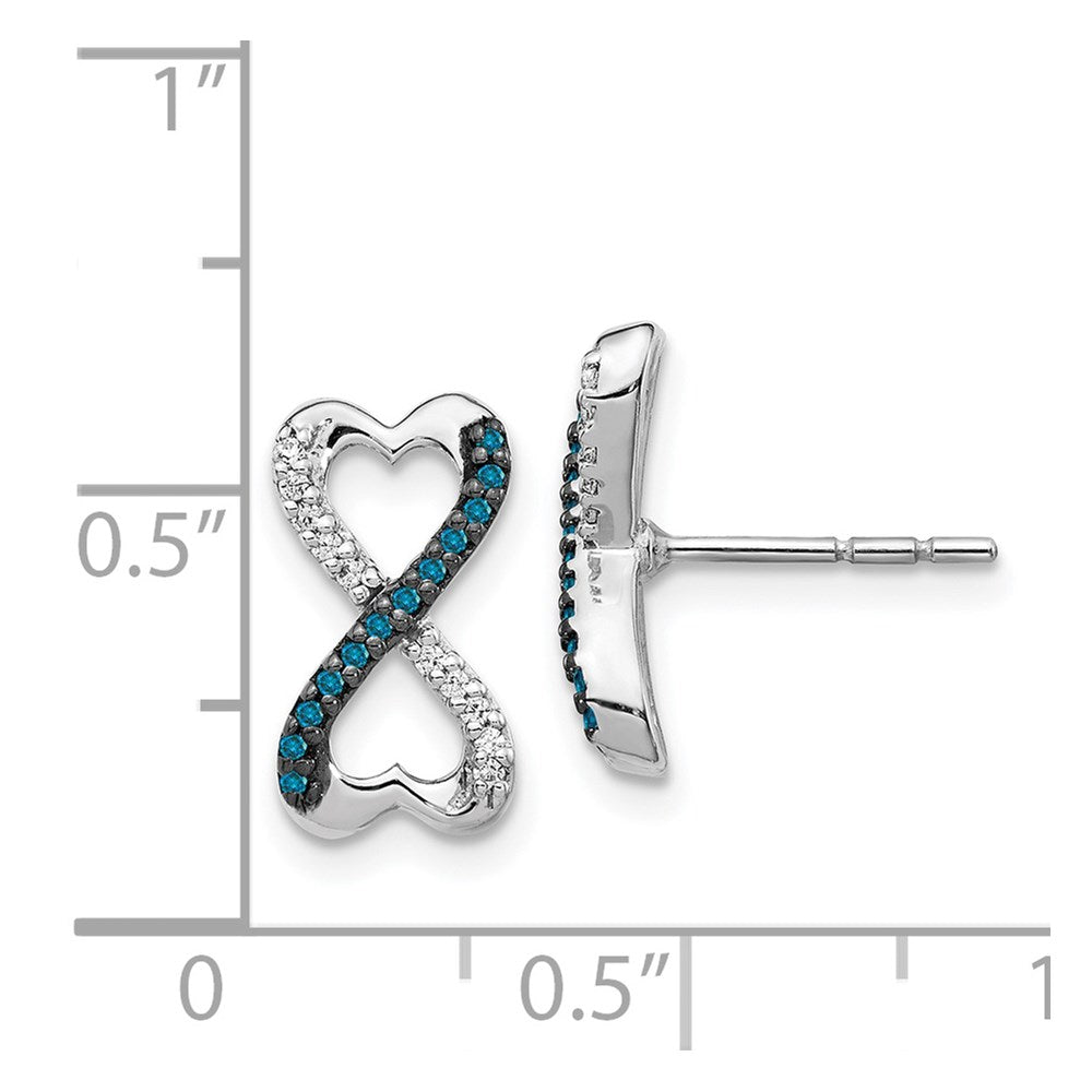 14k White Gold Blue and White Diamond Infinity Heart Post Earrings