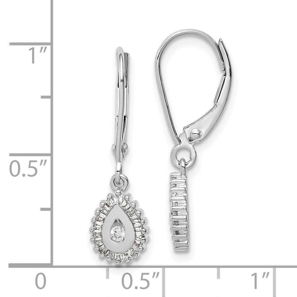 14k White Gold Baguette Diamond Teardrop Halo Leverback Earrings