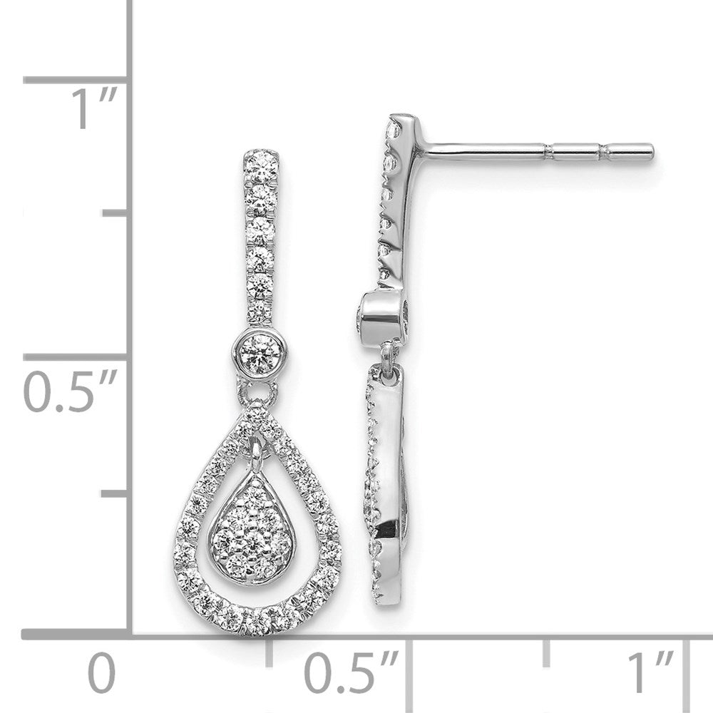 14k White Gold Diamond Fancy Teardrop Dangle Post Earrings