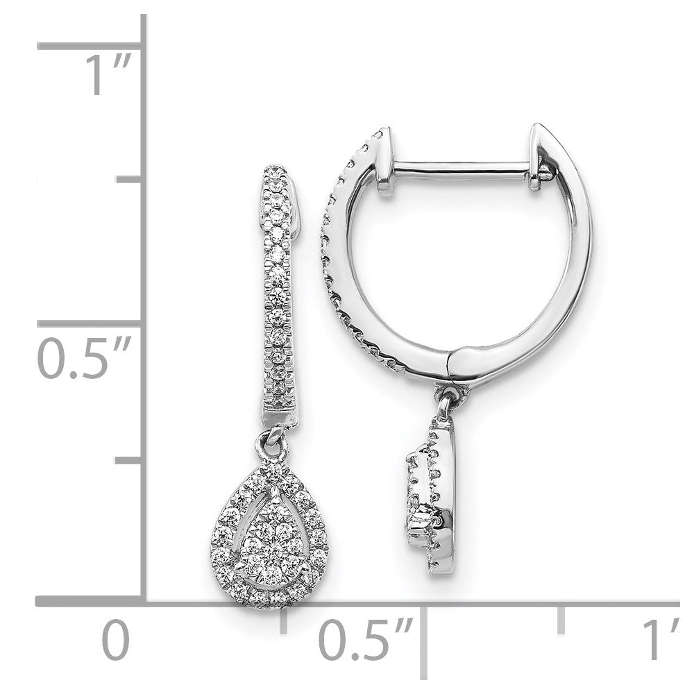 14k White Gold Diamond Teardrop Hinged Hoop Earrings