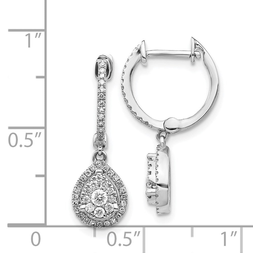 14k White Gold Diamond Teardrop Hinged Hoop Earrings