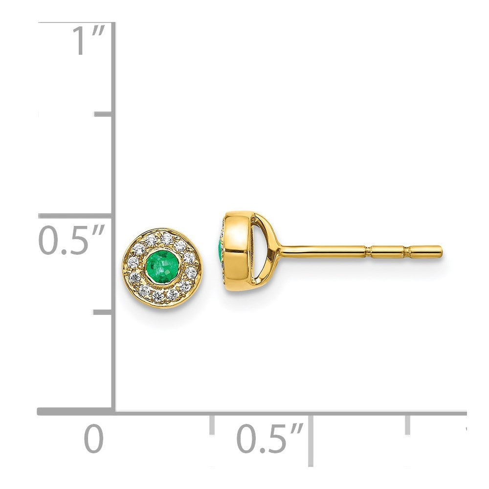 14k Diamond and Emerald Halo Post Earrings