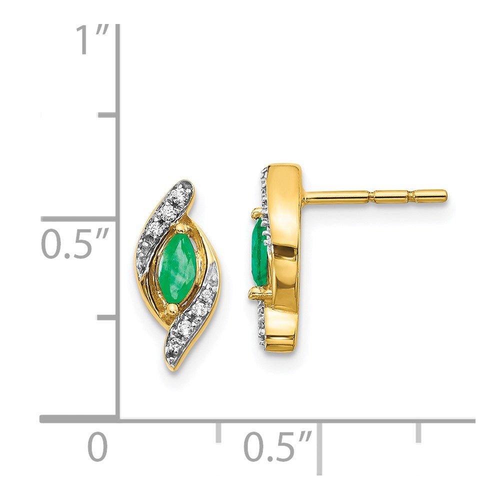 14k 1/15Ct Diamond and Emerald Earrings