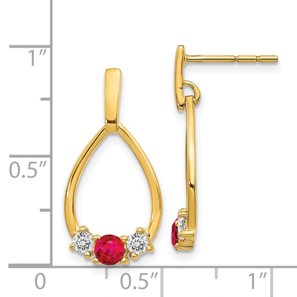 14k Ruby and White Sapphire Post Dangle Earrings
