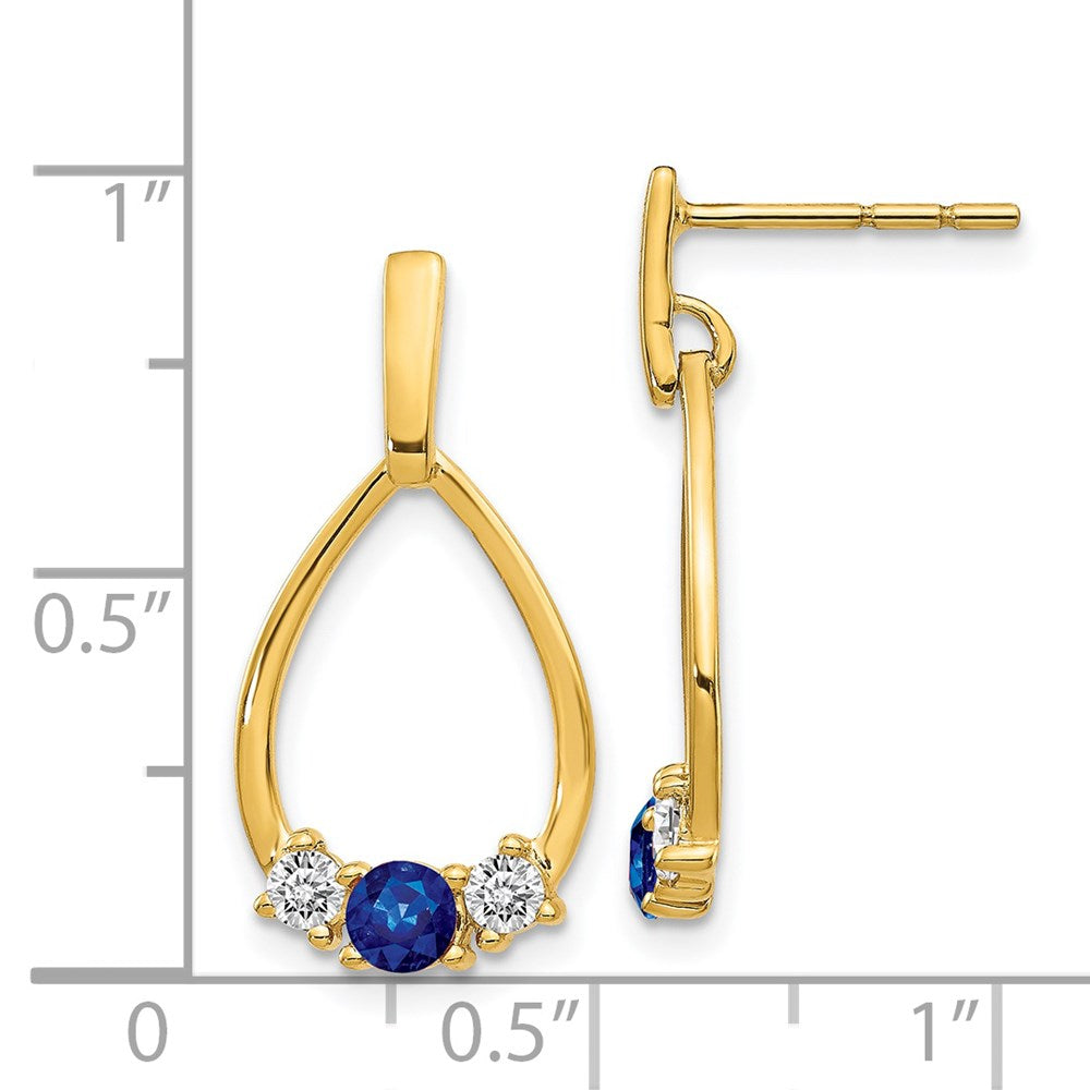 14k Blue and White Sapphire Post Dangle Earrings