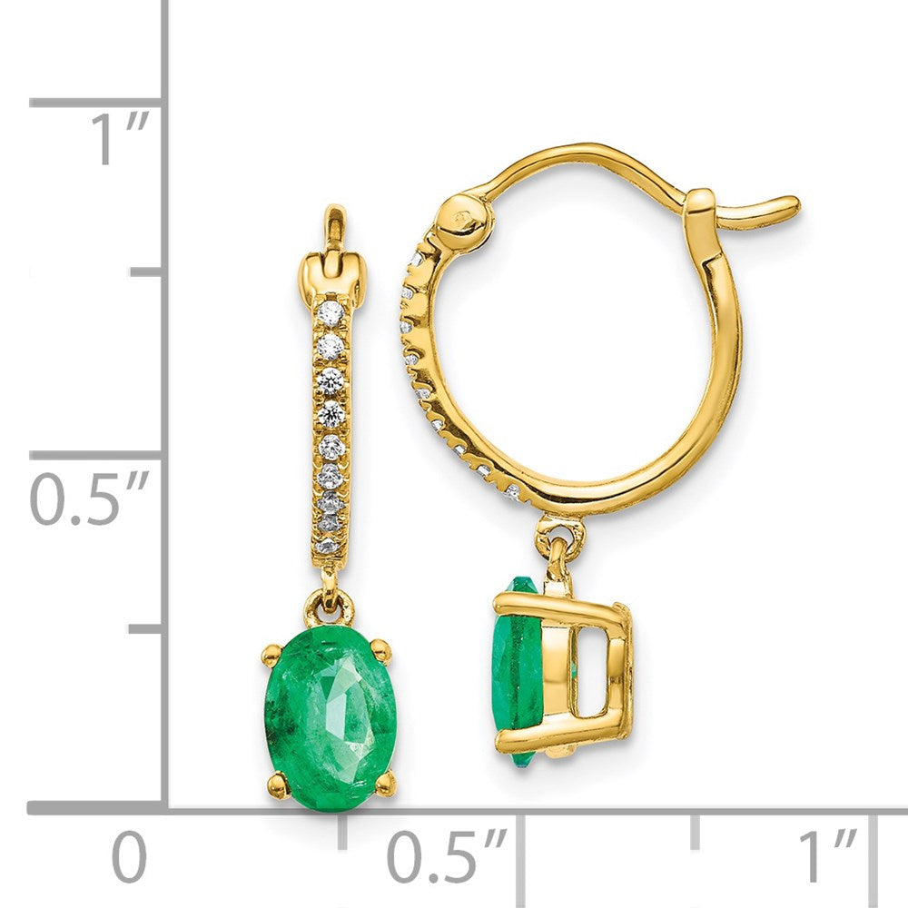 14k 1/10ct Diamond and Emerald Dangle Hoop Earrings