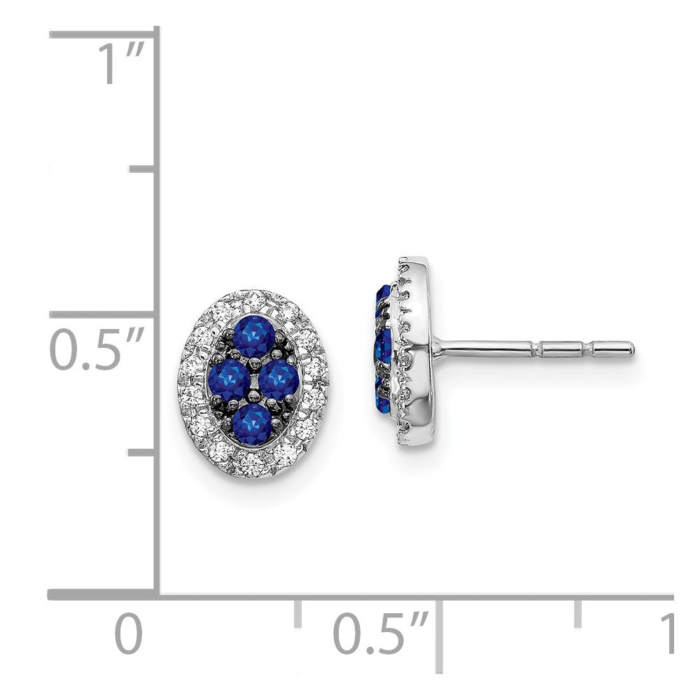 14k White Gold Diamond and Sapphire Oval Post Earrings