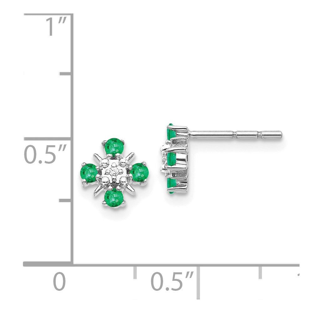 14k White Gold Emerald and Diamond Post Earrings