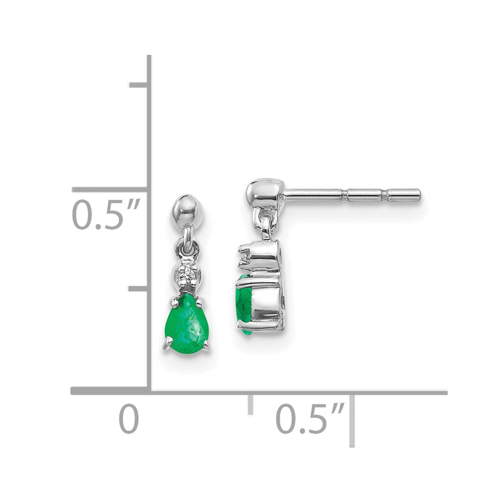 14k White Gold Emerald and Diamond Dangle Post Earrings