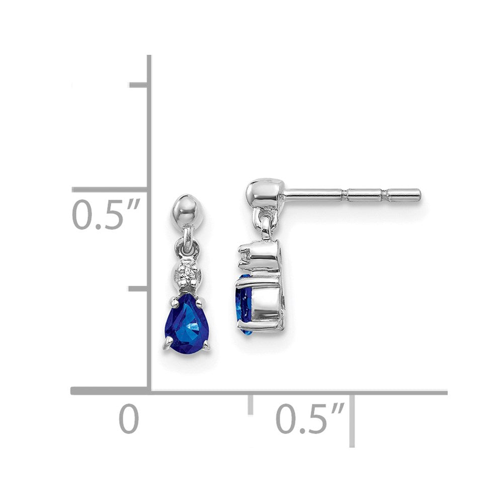 14k White Gold Blue Sapphire and Diamond Dangle Post Earrings