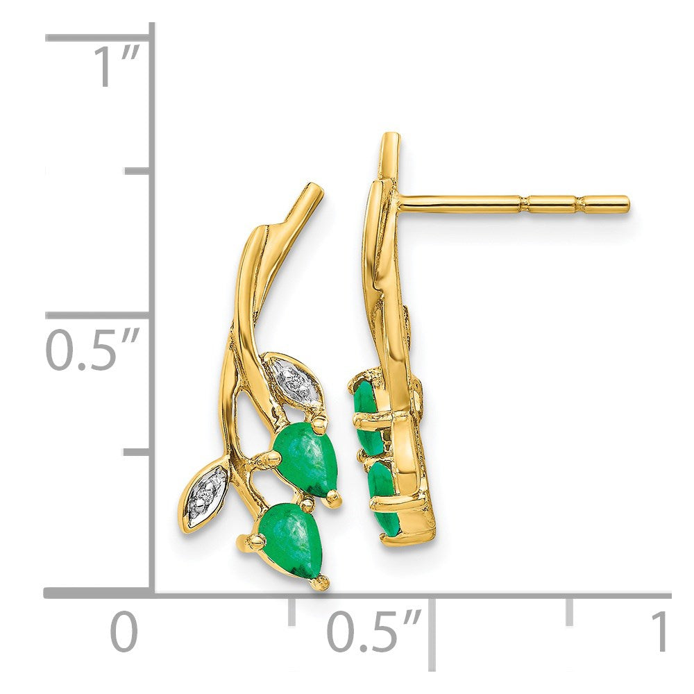 14k Diamond and Pear Emerald Floral Post Earrings