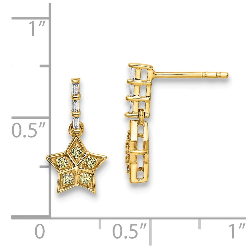 14k Yellow Gold Diamond and Yellow Sapphire Star Dangle Earrings