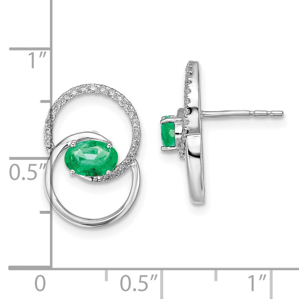 14k White Gold Double Circle Emerald/Diamond Post Earrings