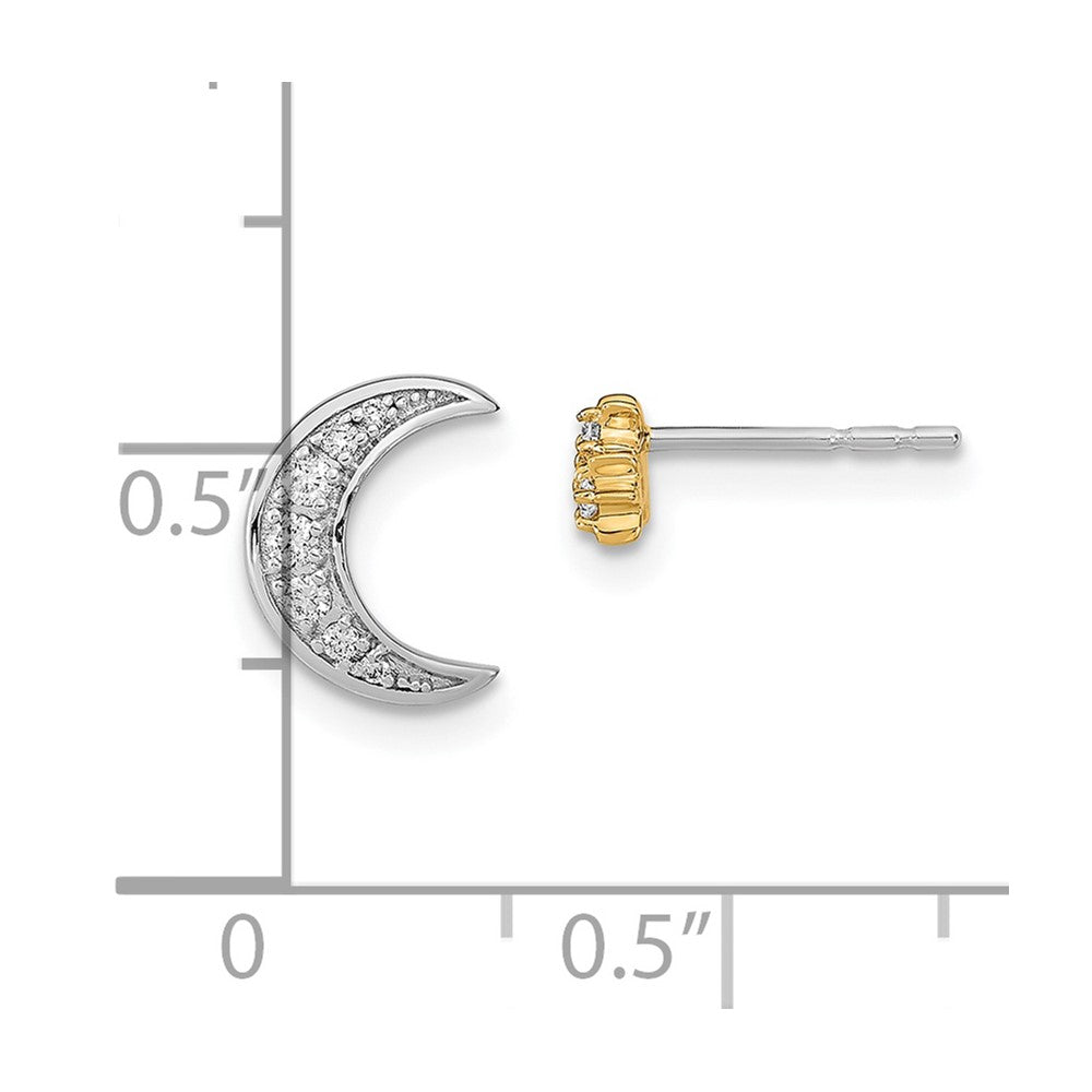 14k Two-tone Moon and 3-Stars Diamond Mis-match Post Earrings