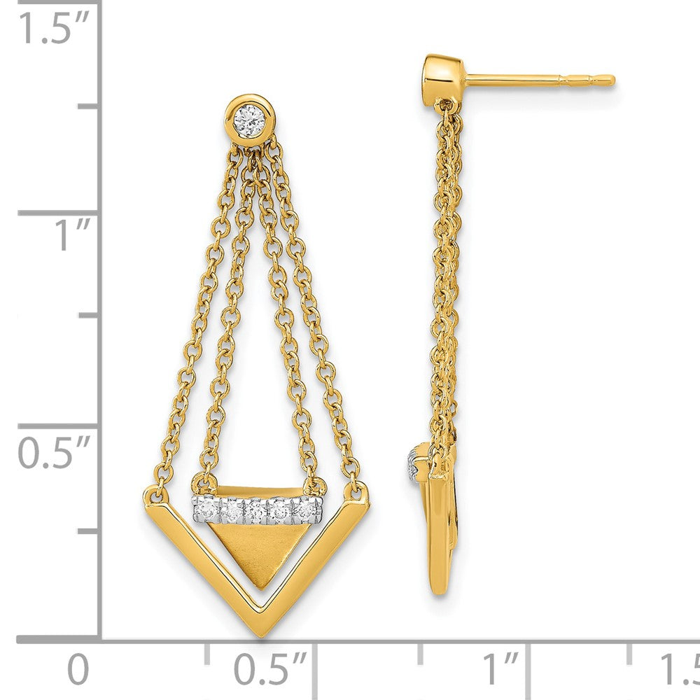 14k Satin/Polished Diamond Triangle Chain Dangle Post Earrings