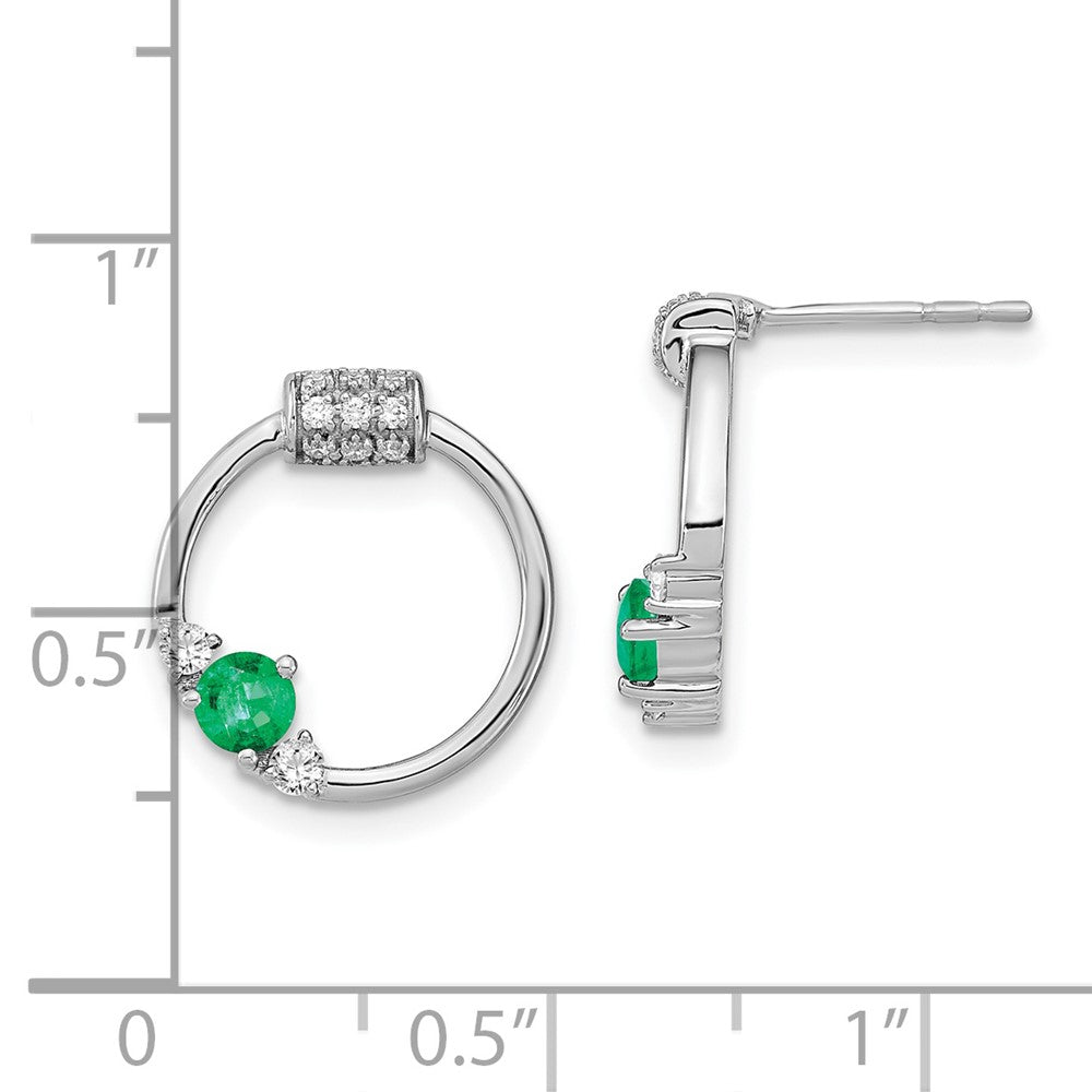 14k White Gold Diamond and Emerald Circle Post Earrings