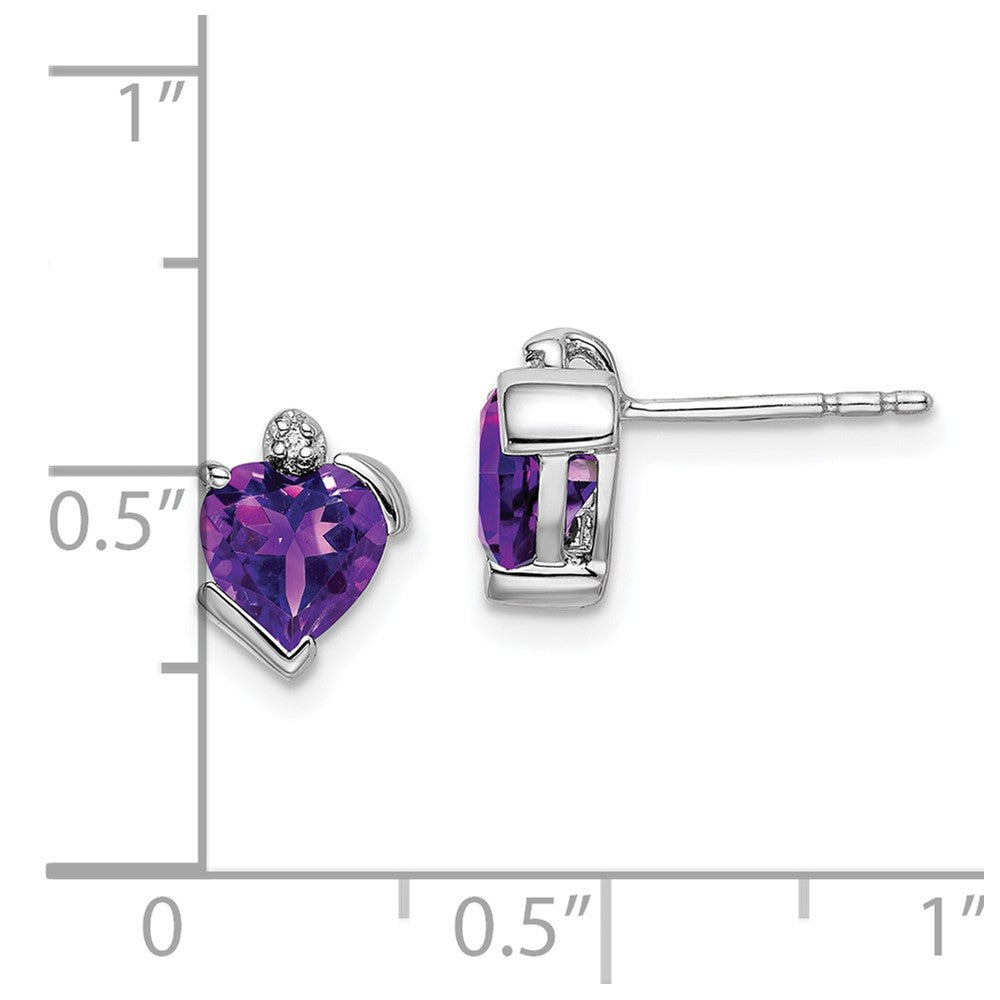 14k White Gold Amethyst and Diamond Heart Earrings
