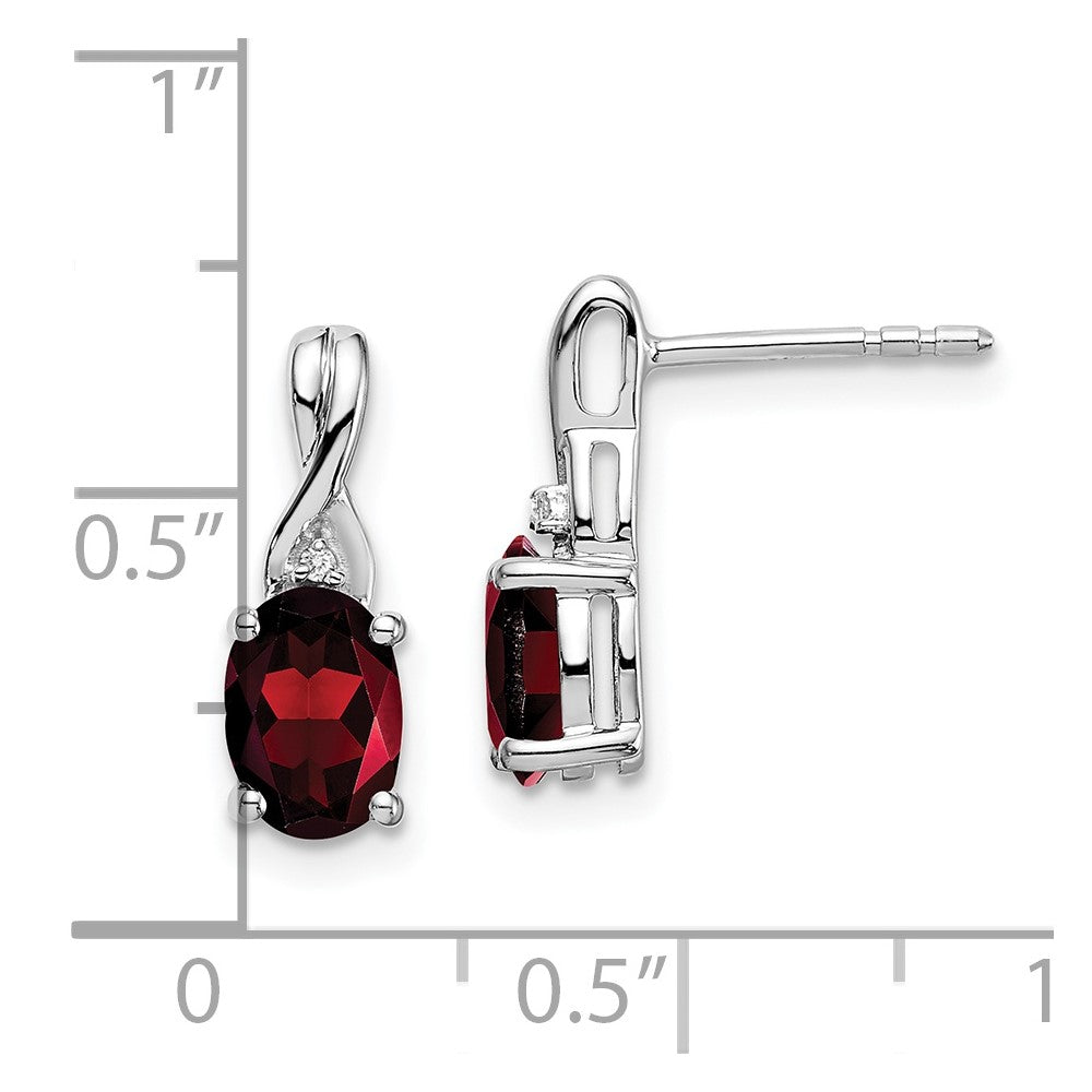 14k White Gold Oval Garnet and Diamond Earrings