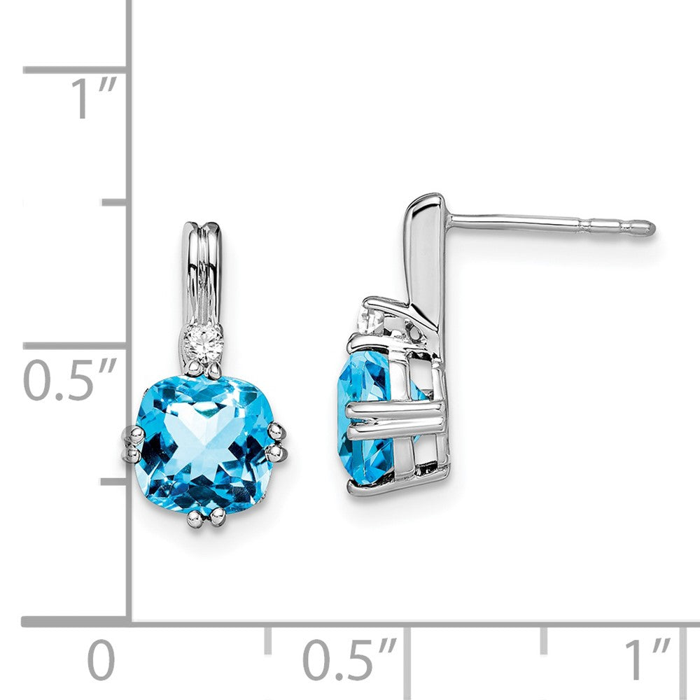 14k White Gold Cushion Blue Topaz and Diamond Earrings