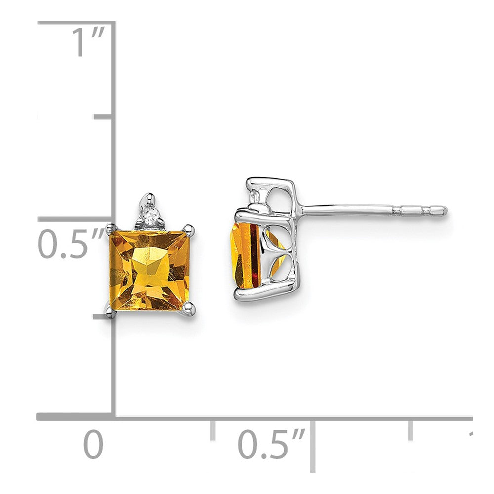 14k White Gold Princess Citrine and Diamond Earrings