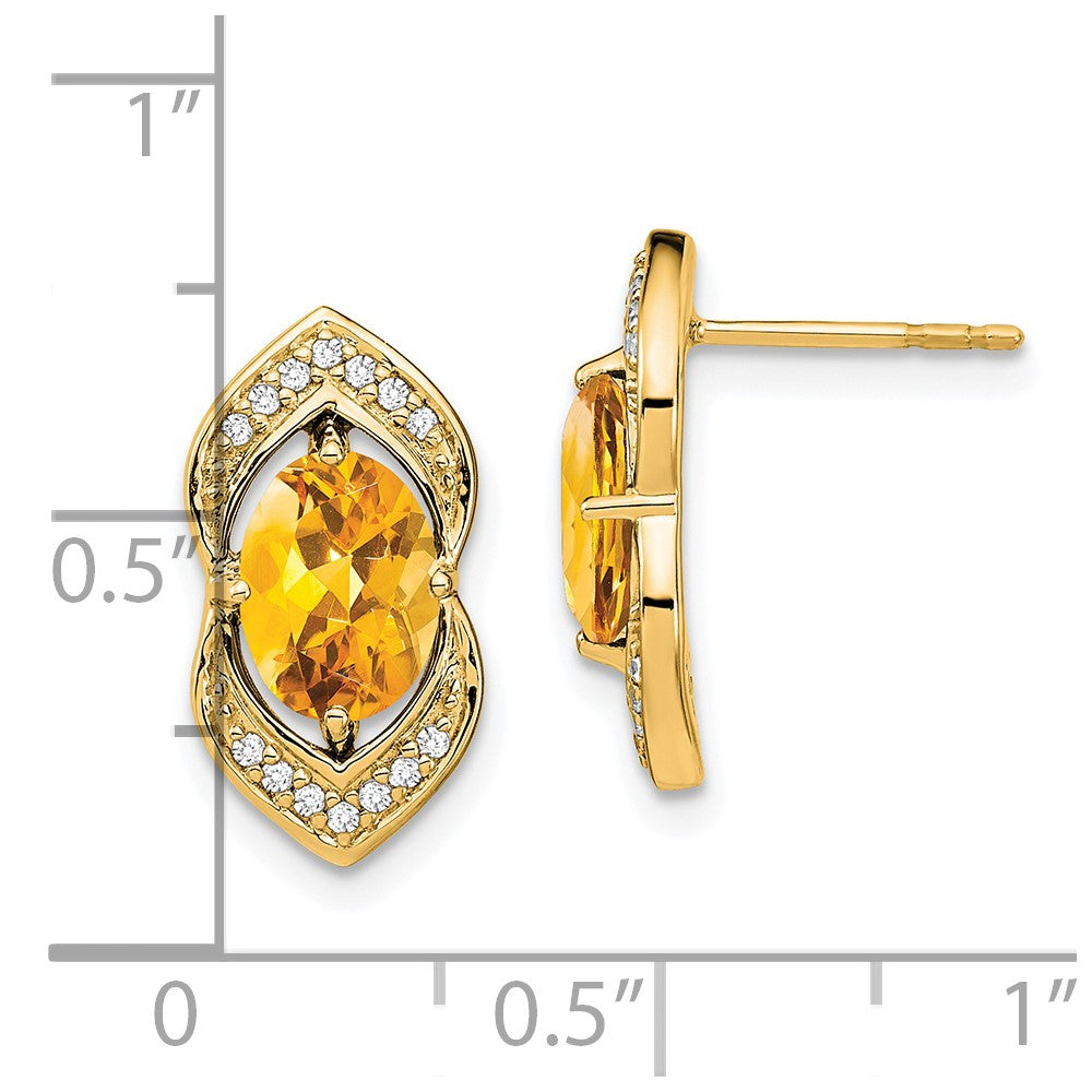 14k Citrine and Diamond Post Earrings