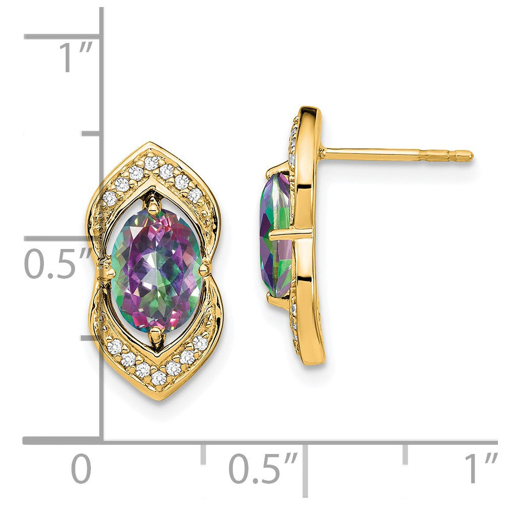 14k Mystic Fire Topaz and Diamond Post Earrings