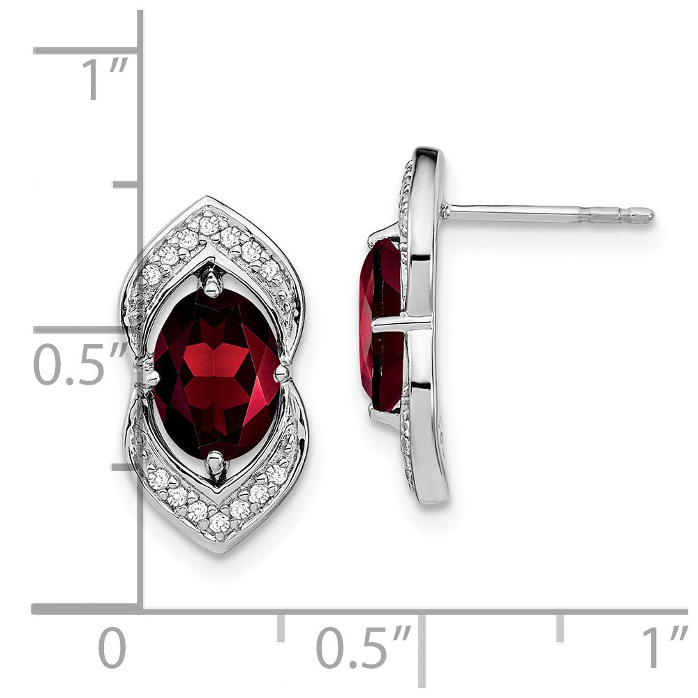 14k White Gold Garnet and Diamond Post Earrings