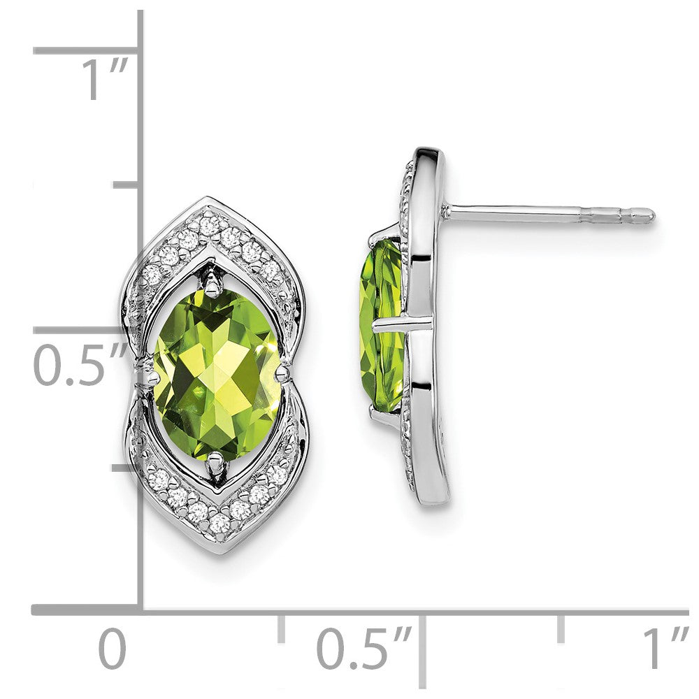 14k White Gold Peridot and Diamond Post Earrings