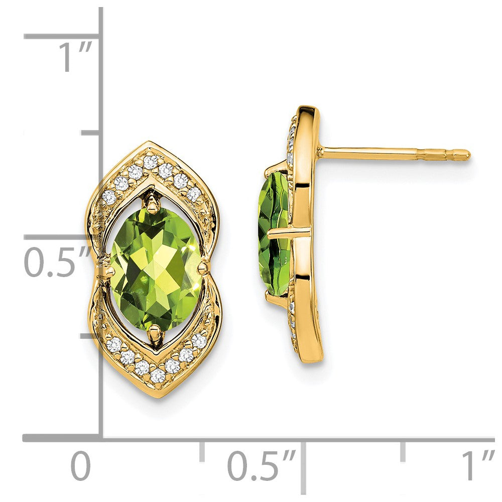 14k Peridot and Diamond Post Earrings