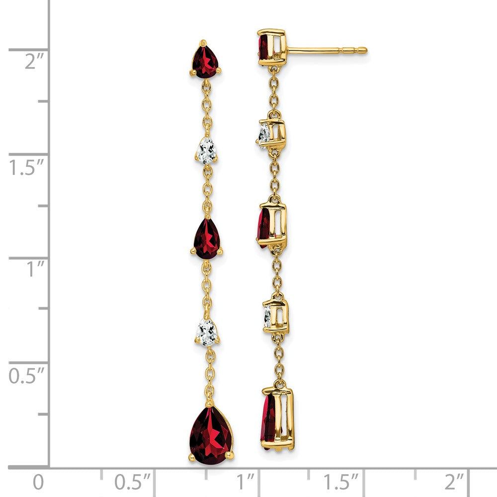 14k Garnet and White Topaz Dangle Earrings